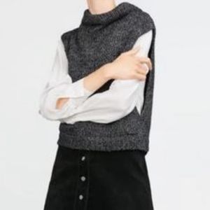 Zara Knit Mock Neck Open Side Gray Sweater